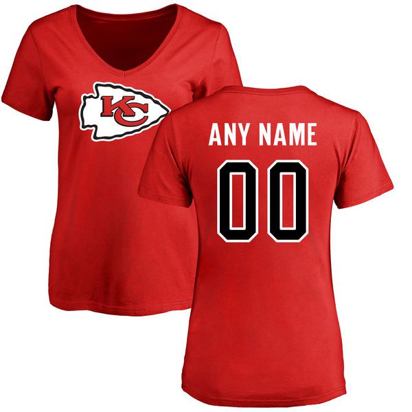 Women Kansas City Chiefs NFL Pro Line Red Any Name and Number Logo Custom Slim Fit T-Shirt->nfl t-shirts->Sports Accessory